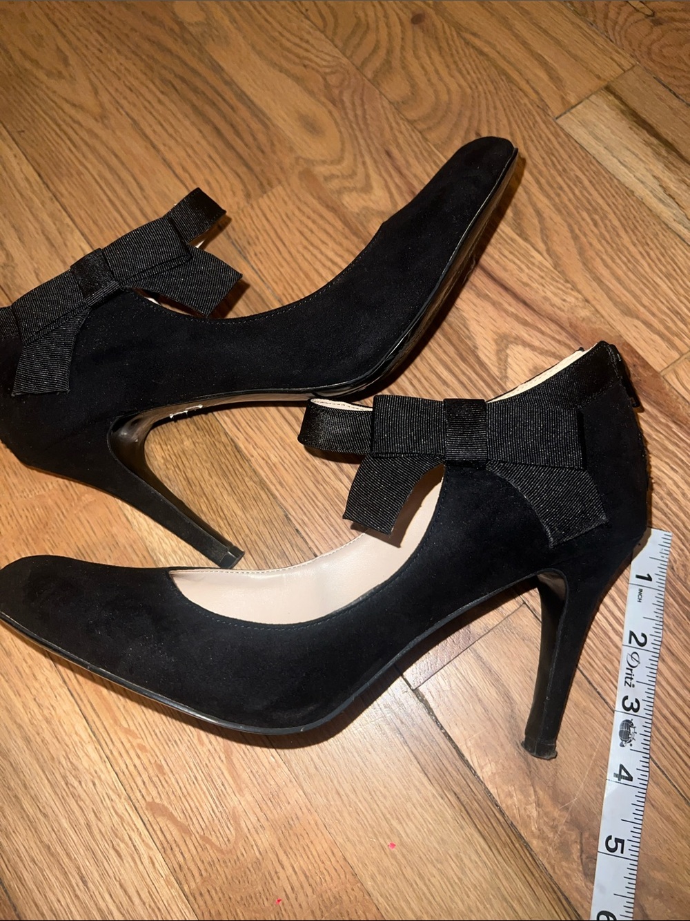 Nine West Black Suede Mary Jane Heels with Ankle Bow Size 7.5 - Picture 7 of 9